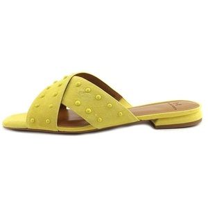 Halston yellow suede slides